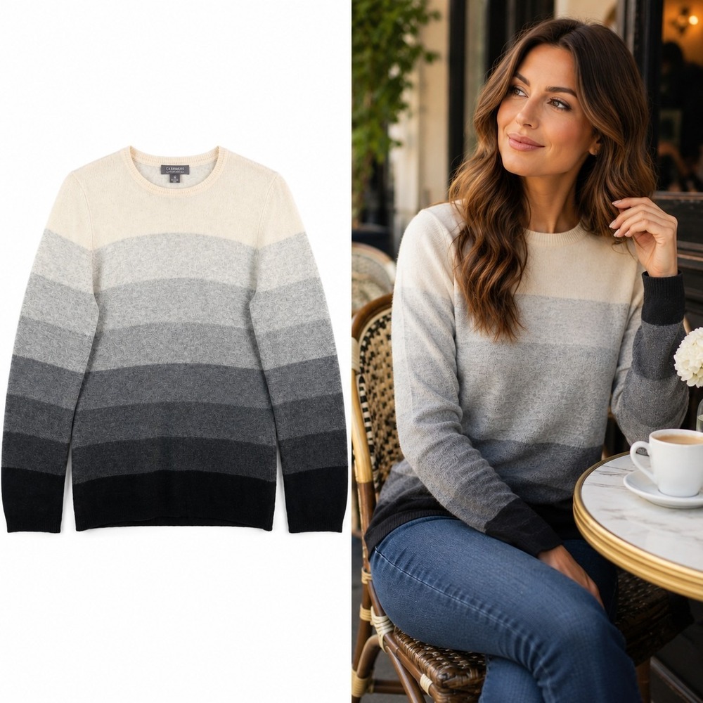 Cashmere Club 100% Cashmere Ombre Striped‎ Sweater Women's M Quiet Luxury Soft